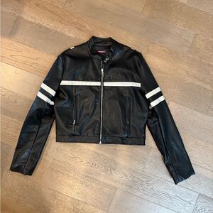 Edikted Rockstar Oversized Faux Leather Black & White Jacket XS